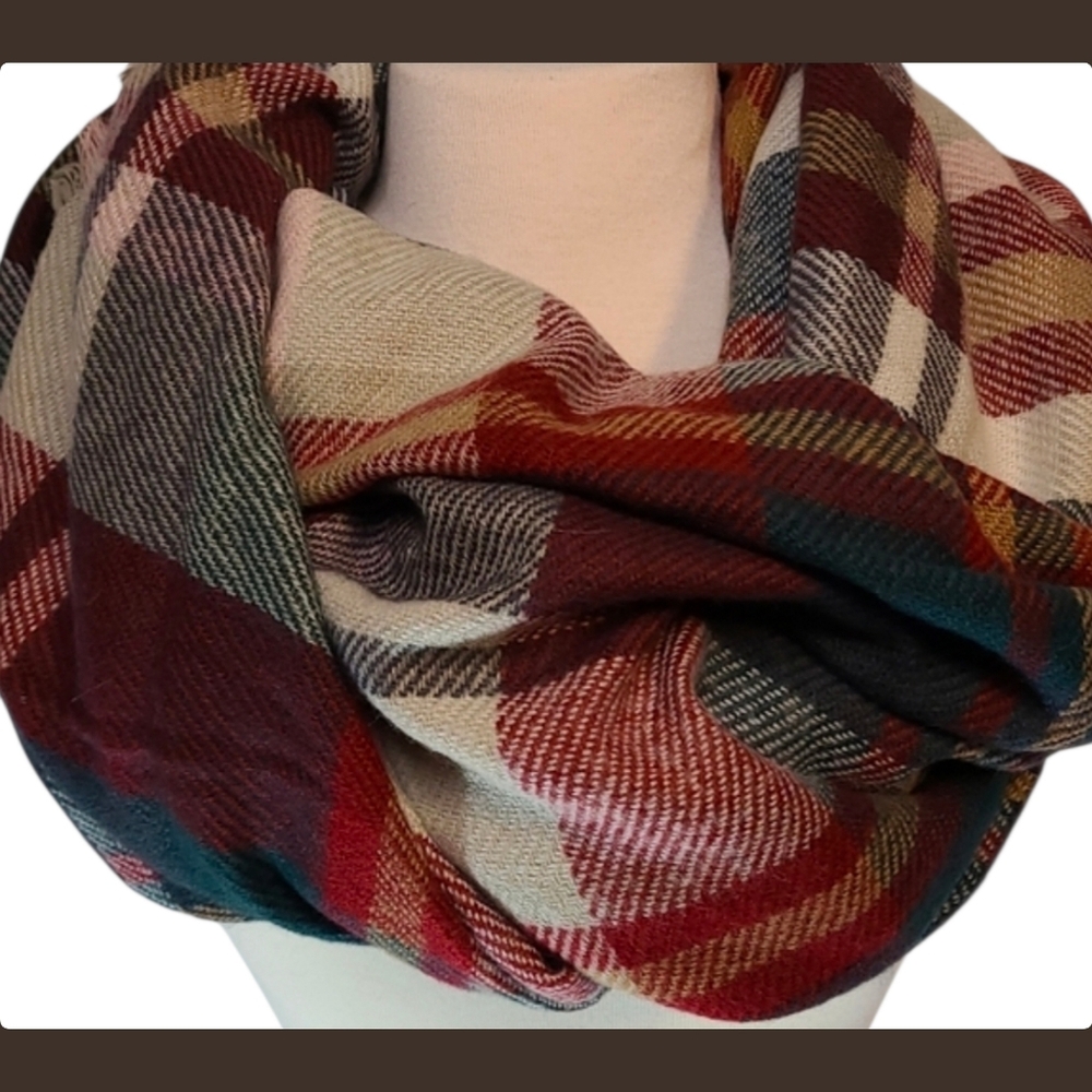Plaid Blanket Scarf with Fringe